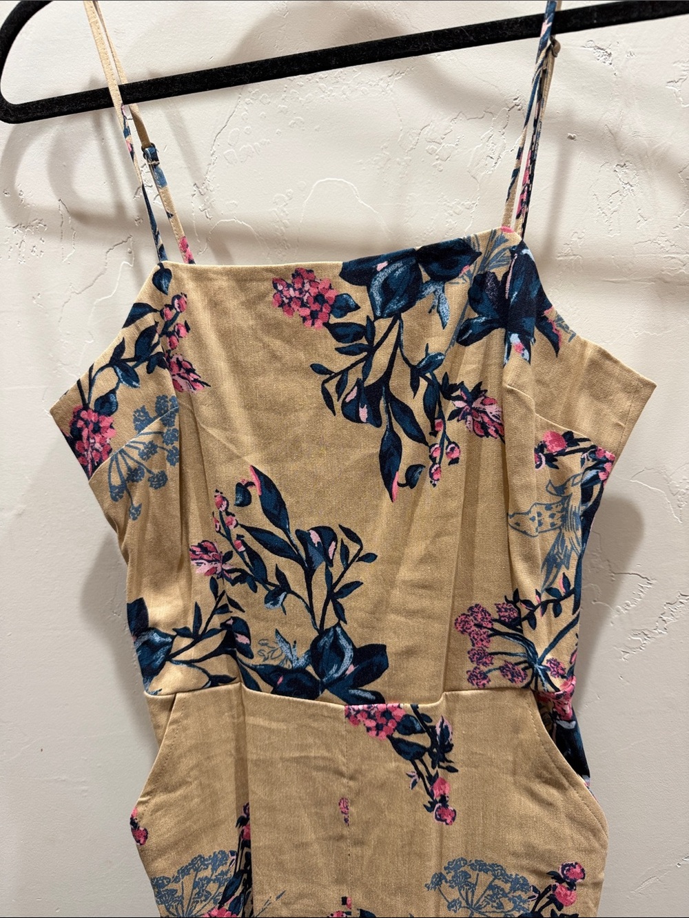 Leith Beige Floral Camisole with Navy and Pink Accents
